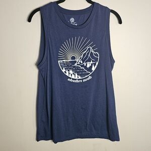 Positivitees Adventure Awaits Navy Blue Tank Top